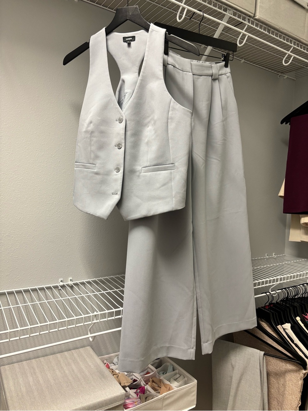 Express Light Blue Gray Boot-Cut Dress Pants with Matching Vest